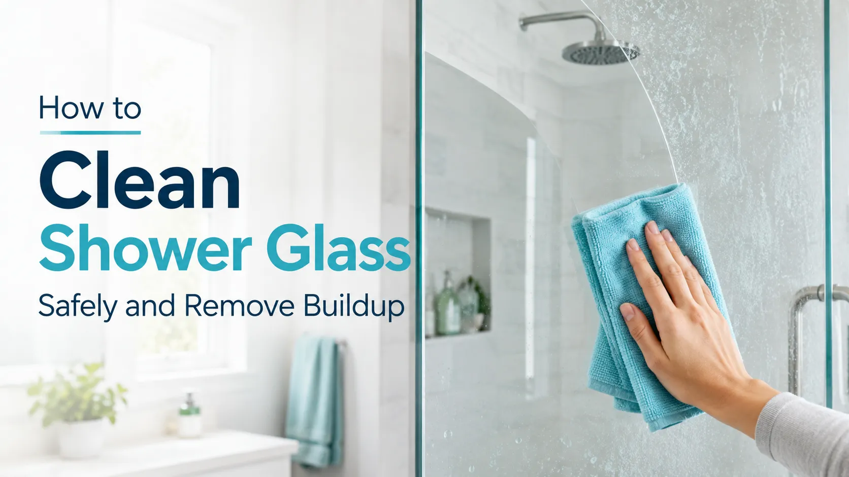 Clean glass shower door in a modern bathroom